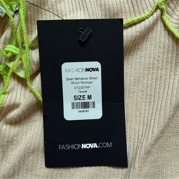 Fashion Nova Ribbed Romper Taupe Neon Green NEW Medium Edgy - Picture 4 of 11
